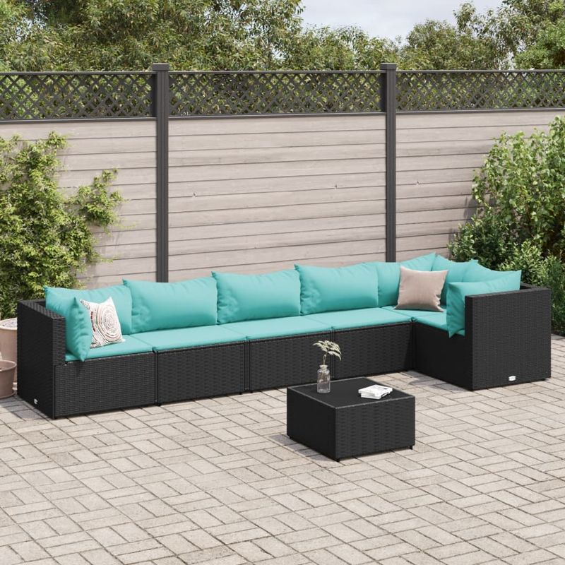 Casa si Gradina - Gradina si terasa - Mobilier exterior - Seturi mobila gradina - Set mobilier de gradina cu perne, 7 piese, negru, poliratan - Infinity.ro