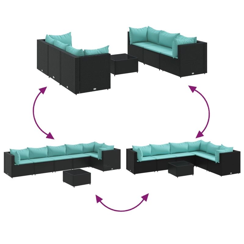 Casa si Gradina - Gradina si terasa - Mobilier exterior - Seturi mobila gradina - Set mobilier de gradina cu perne, 7 piese, negru, poliratan - Infinity.ro