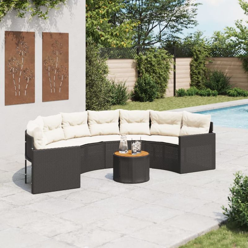 Casa si Gradina - Gradina si terasa - Mobilier exterior - Canapele si fotolii gradina - Canapea de gradina cu perne, semi-rotunda, negru, poliratan - Infinity.ro