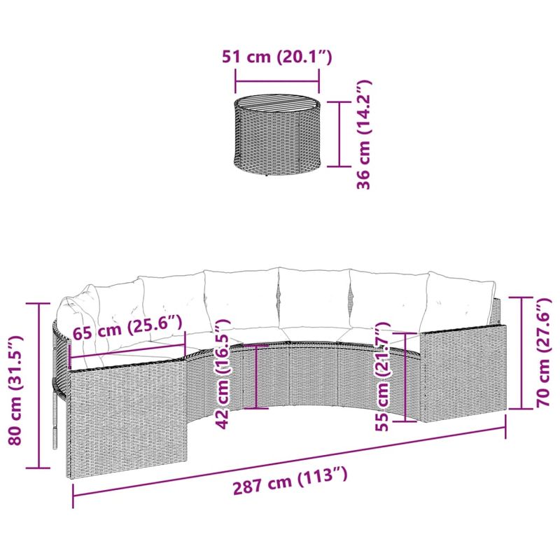 Casa si Gradina - Gradina si terasa - Mobilier exterior - Canapele si fotolii gradina - Canapea de gradina cu perne, semi-rotunda, negru, poliratan - Infinity.ro