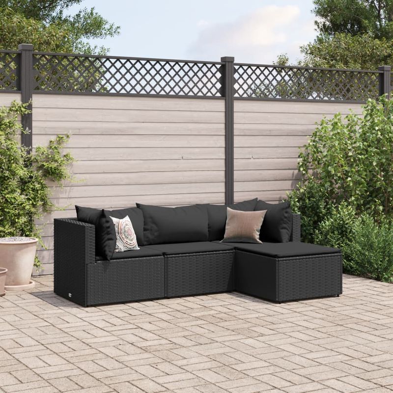Casa si Gradina - Gradina si terasa - Mobilier exterior - Seturi mobila gradina - Set mobilier relaxare gradina 4 piese cu perne poliratan negru - Infinity.ro