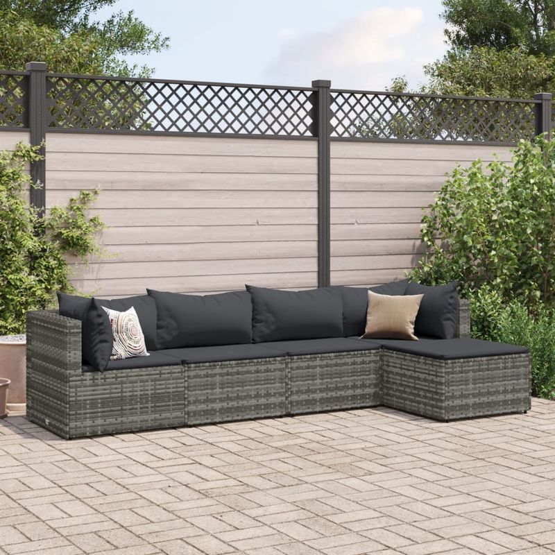 Casa si Gradina - Gradina si terasa - Mobilier exterior - Seturi mobila gradina - Set mobilier de gradina cu perne, 5 piese, gri, poliratan - Infinity.ro