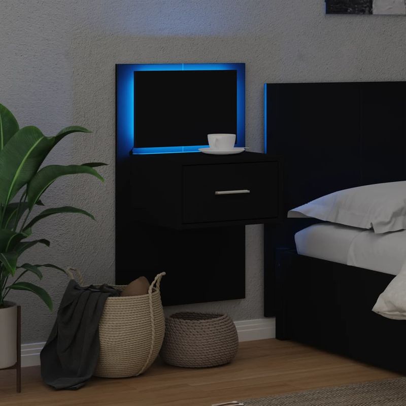 Casa si Gradina - Mobilier - Comode si corpuri - Noptiere - Noptiera montata pe perete cu lumini LED, negru - Infinity.ro