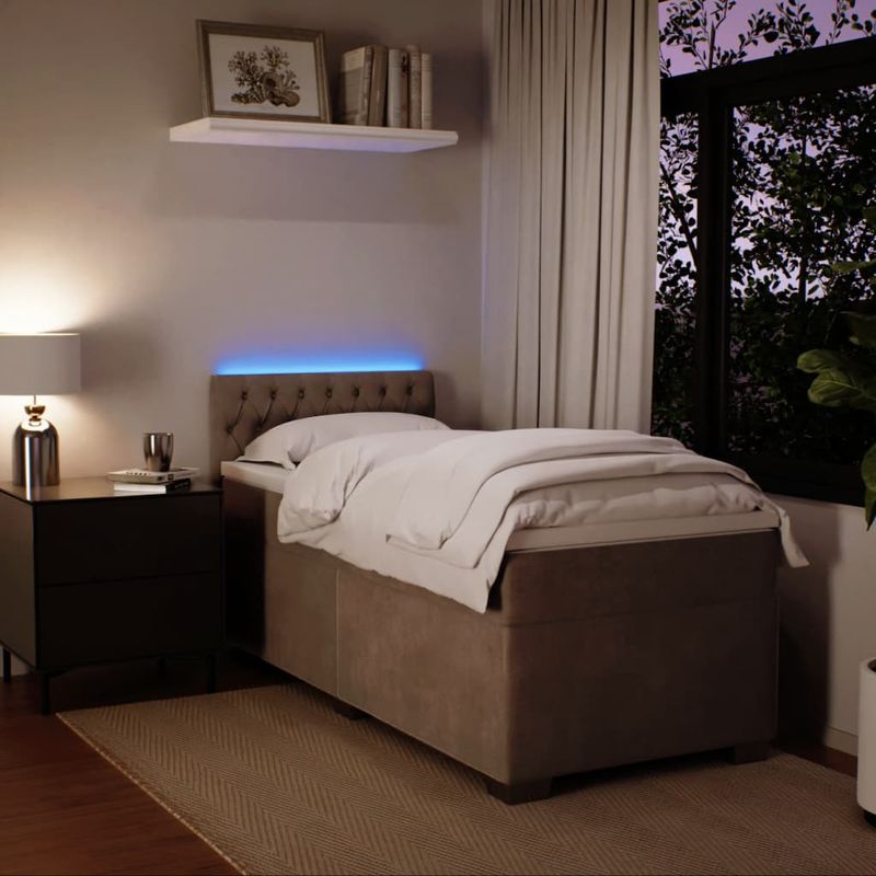 Casa si Gradina - Mobilier - Paturi si accesorii - Paturi - Pat box spring cu saltea, gri deschis, 100x200 cm, catifea - Infinity.ro