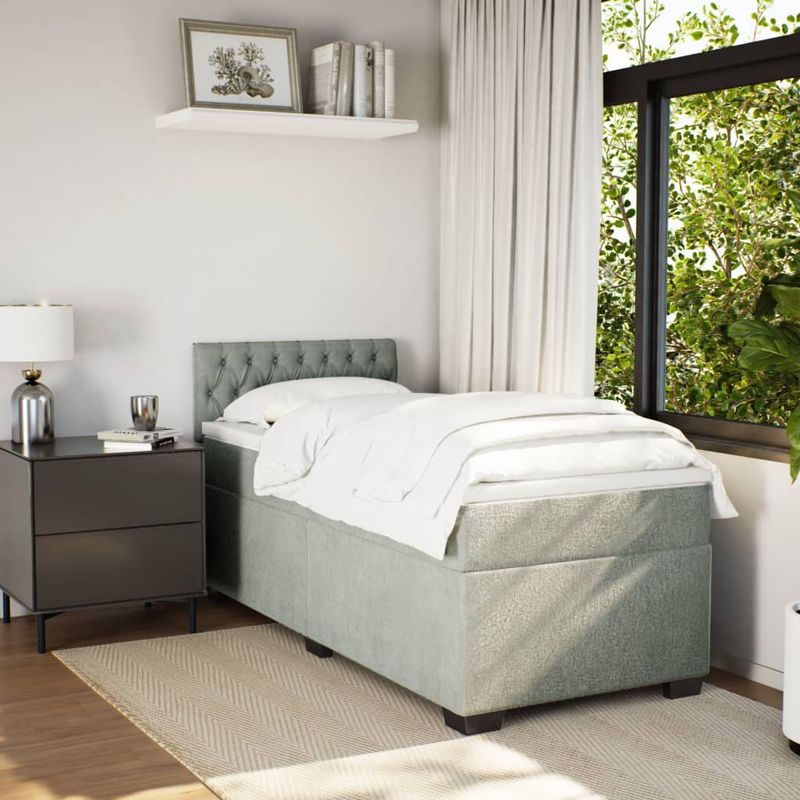 Casa si Gradina - Mobilier - Paturi si accesorii - Paturi - Pat box spring cu saltea, gri deschis, 100x200 cm, catifea - Infinity.ro