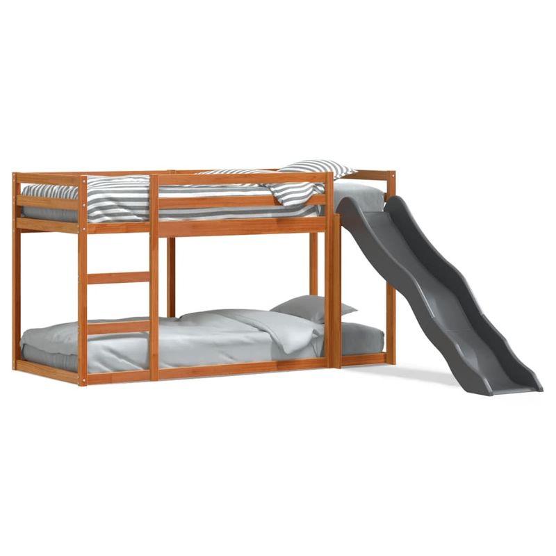 Casa si Gradina - Mobilier - Paturi si accesorii - Paturi - Pat supraetajat cu tobogan/scara maro 90x200 cm, lemn masiv pin - Infinity.ro