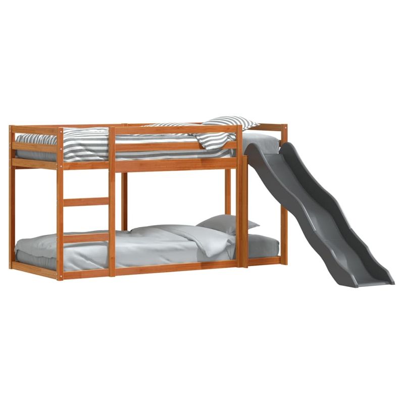 Casa si Gradina - Mobilier - Paturi si accesorii - Paturi - Pat supraetajat cu tobogan/scara maro 90x200 cm, lemn masiv pin - Infinity.ro