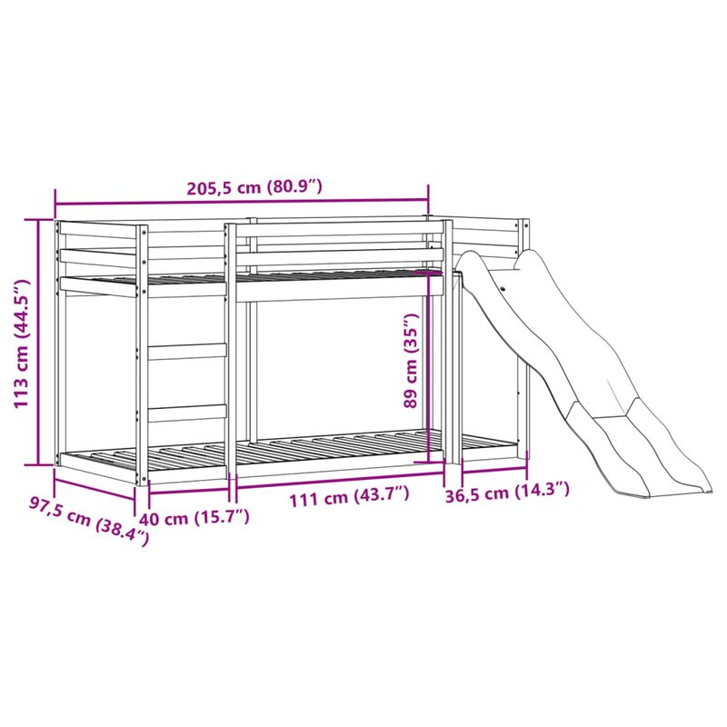 Casa si Gradina - Mobilier - Paturi si accesorii - Paturi - Pat supraetajat cu tobogan/scara maro 90x200 cm, lemn masiv pin - Infinity.ro