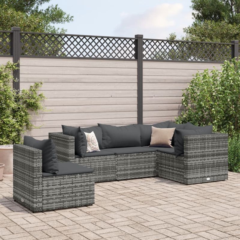 Casa si Gradina - Gradina si terasa - Mobilier exterior - Seturi mobila gradina - Set mobilier de gradina cu perne, 5 piese, gri, poliratan - Infinity.ro