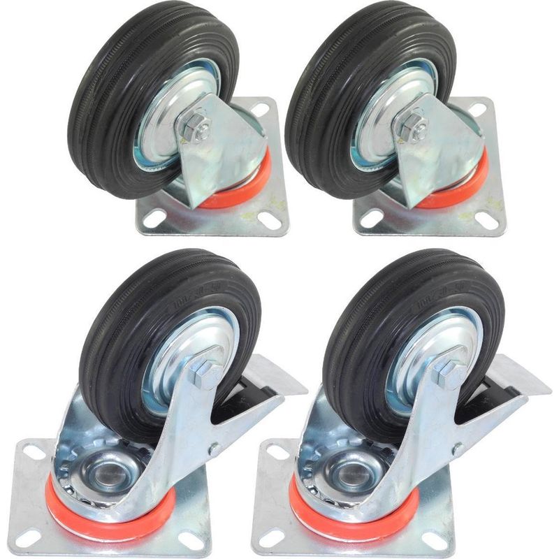 Casa si Gradina - Constructii - Depozitare, transport si protectie - Accesorii echipamente pentru transport si ridicat - Set de 2 pivotante si 2 pivotante cu frana din cauciuc plin cu placa 75mm 50kg - Infinity.ro