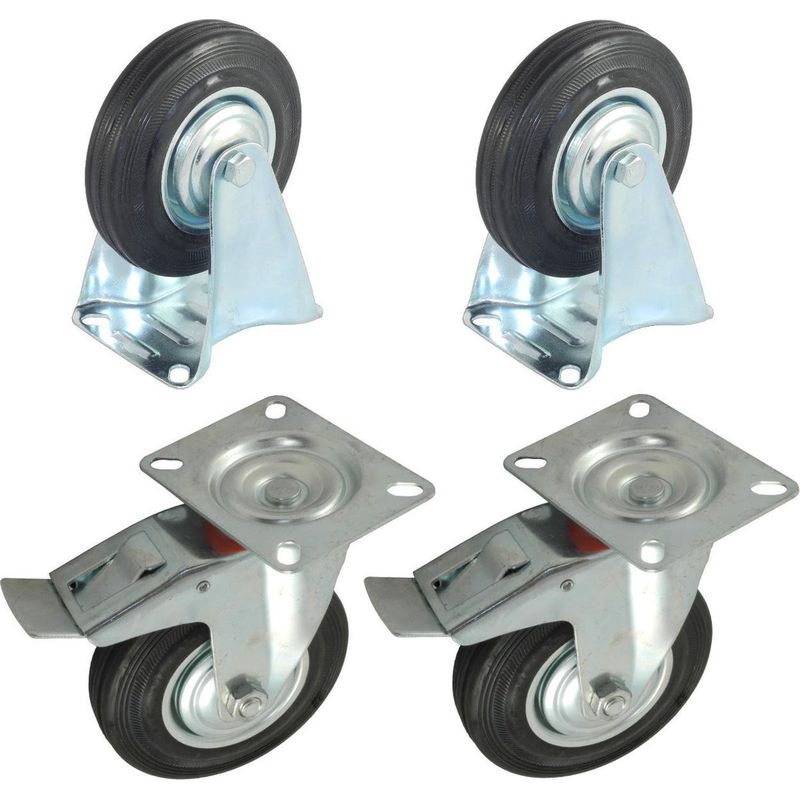 Casa si Gradina/Constructii/Depozitare, transport si protectie/Accesorii echipamente pentru transport si ridicat - Set 2 roti fixe si 2 roti pivotante, cu frana din cauciuc plin cu placa 160mm - Infinity.ro