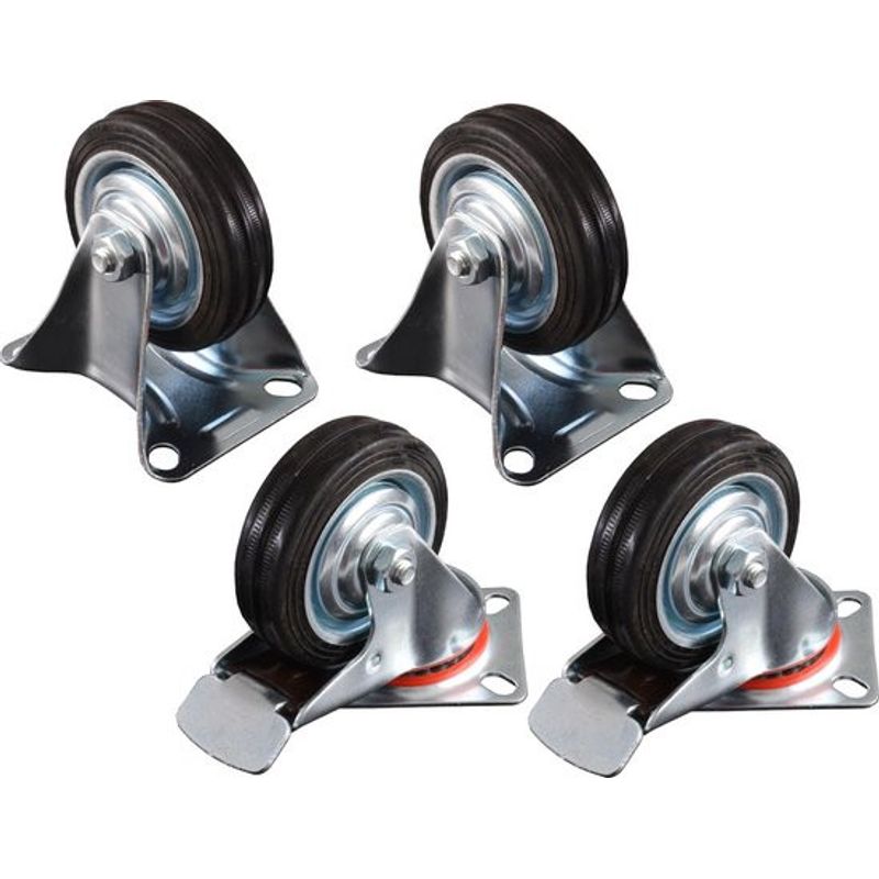 Casa si Gradina - Constructii - Depozitare, transport si protectie - Accesorii echipamente pentru transport si ridicat - Set 2 roti fixe si 2 roti pivotante, cu frana din cauciuc plin cu placa 75mm - Infinity.ro