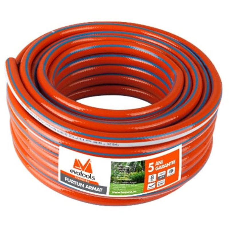Casa si Gradina - Gradinarit si plante - Instalatii si accesorii pentru irigatii - Furtunuri de gradina si accesorii - Furtun gradina profesional armat Evotools 635218, 1/2" diametru, 50 m, protectie UV, 10 bar presiune maxima - Infinity.ro
