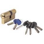 Casa si Gradina - Constructii - Feronerie si accesorii - Cilindri usa - Cilindru alama descentrat Evotools, 5 chei amprentate + 2 chei montaj, lungime 70 mm, descentrat 30 + 40 mm - Infinity.ro