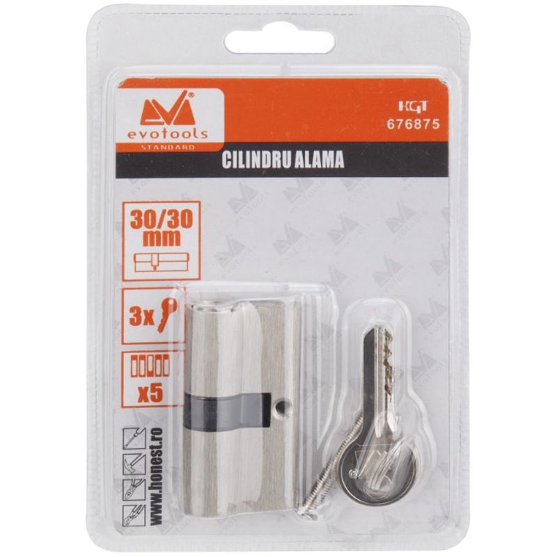 Casa si Gradina - Constructii - Feronerie si accesorii - Cilindri usa - Cilindru Alama ETS, Lungime:90mm, Tip:Centrat, Dimensiuni:45+45, Culoare: Nichel Periat - Infinity.ro