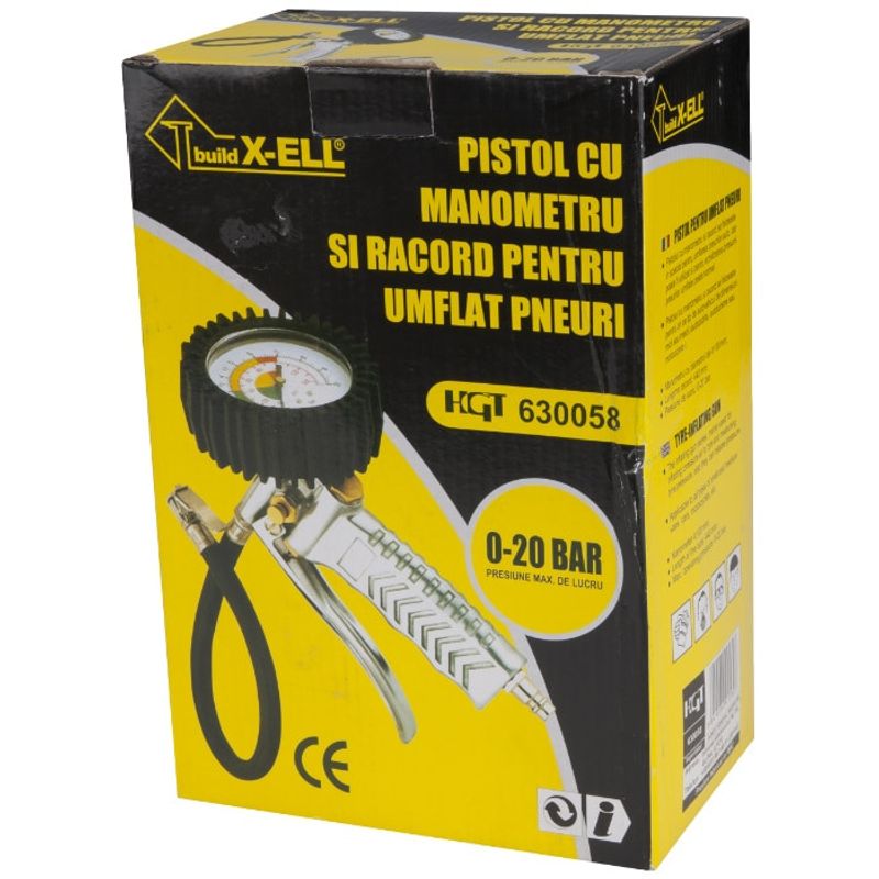 Casa si Gradina - Electrice - Echipamente electrice - Accesorii compresoare - Pistol cu manometru pentru roti Evotools, max 12bar, mufa rapida conectare aer 1/4", furtun 40 cm - Infinity.ro