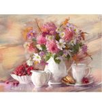 Casa si Gradina - Decoratiuni - Tablouri - Tablou Canvas, Flori, vaza, cina, natura statica 80x60 cm, Rama lemn, Multicolor - Infinity.ro