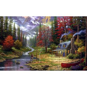 Tablou Canvas, Cabana ideala 2, Peisaj, Toamna, Munte, Copaci, Casuta 60 x 40 cm, Multicolor