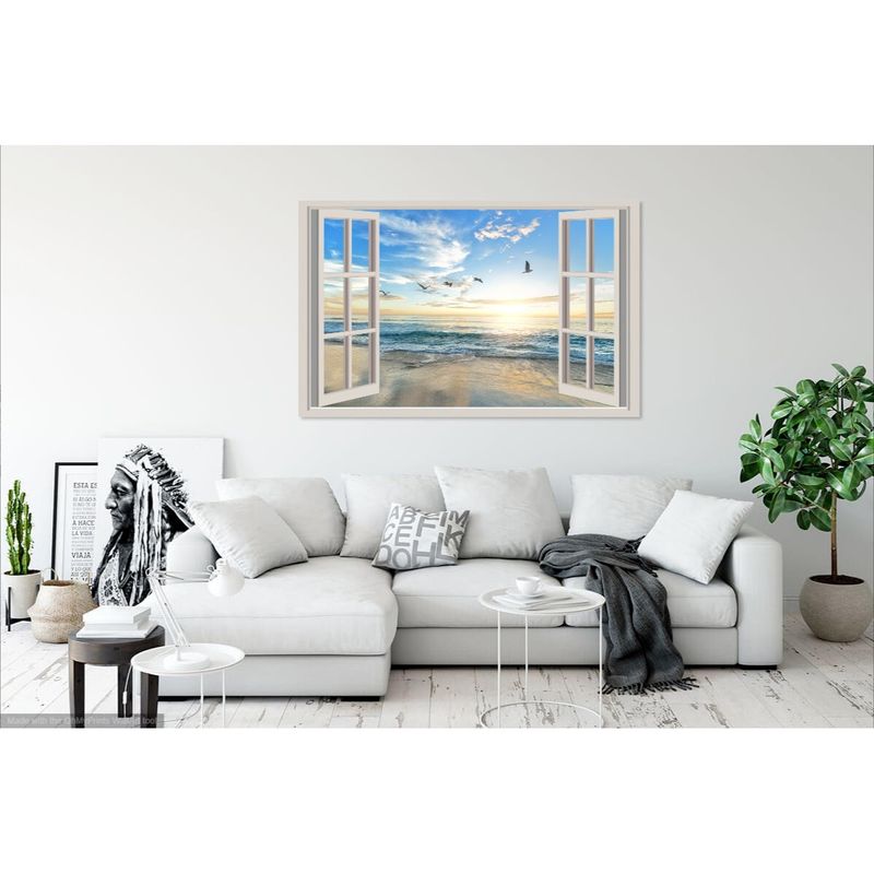 Casa si Gradina - Decoratiuni - Tablouri - Tablou Canvas, Peisaj, Fereastra, Mare, Plaja, Pescarusi, 70 x 50 cm, Rama lemn, Multicolor - Infinity.ro