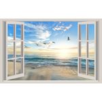 Casa si Gradina - Decoratiuni - Tablouri - Tablou Canvas, Peisaj, Fereastra, Mare, Plaja, Pescarusi, 70 x 50 cm, Rama lemn, Multicolor - Infinity.ro