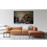 Casa si Gradina - Decoratiuni - Tablouri - Tablou Canvas, Flori, animale, pisica, vaza, natura statica, 80x50 cm, Rama lemn, Multicolor - Infinity.ro