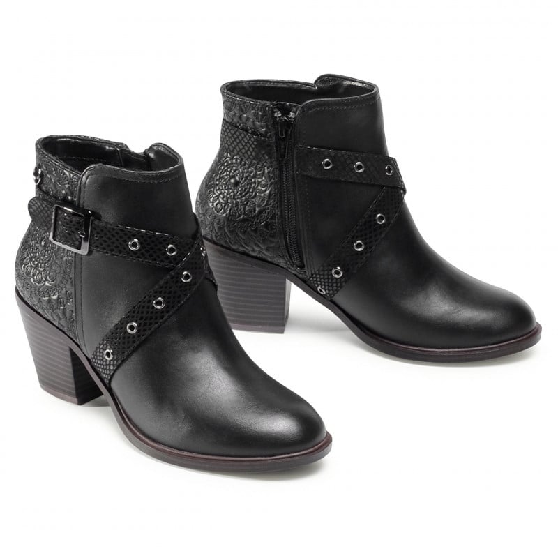 Fashion, accesorii si bijuterii - Femei - Incaltaminte femei - Botine femei - Botine de piele ecologica cu toc inalt,  Negru, Marime 39 EU - Infinity.ro