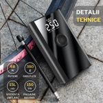 Sport si Outdoor - Ciclism - Accesorii pentru biciclete - Pompe biciclete - Mini pompa electrica de aer, automata, portabila, 150PSI, 4000mAh, 15l/min, pentru biciclete, moto, auto, Neagra - Infinity.ro