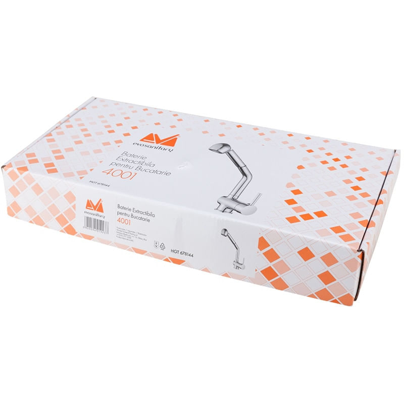 Casa si Gradina - Sanitare - Lavoar baie si accesorii - Baterii sanitare - Baterie bucatarie Evosanitary 4001, dus extractibil, monocomanda, cartus ceramic, racorduri - Infinity.ro