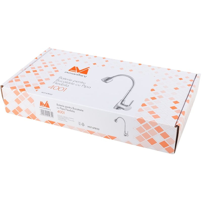 Casa si Gradina - Sanitare - Lavoar baie si accesorii - Baterii sanitare - Baterie bucatarie Evosanitary 4001, pipa flexibila, dispersor, racorduri, monocomanda, cartus ceramic - Infinity.ro