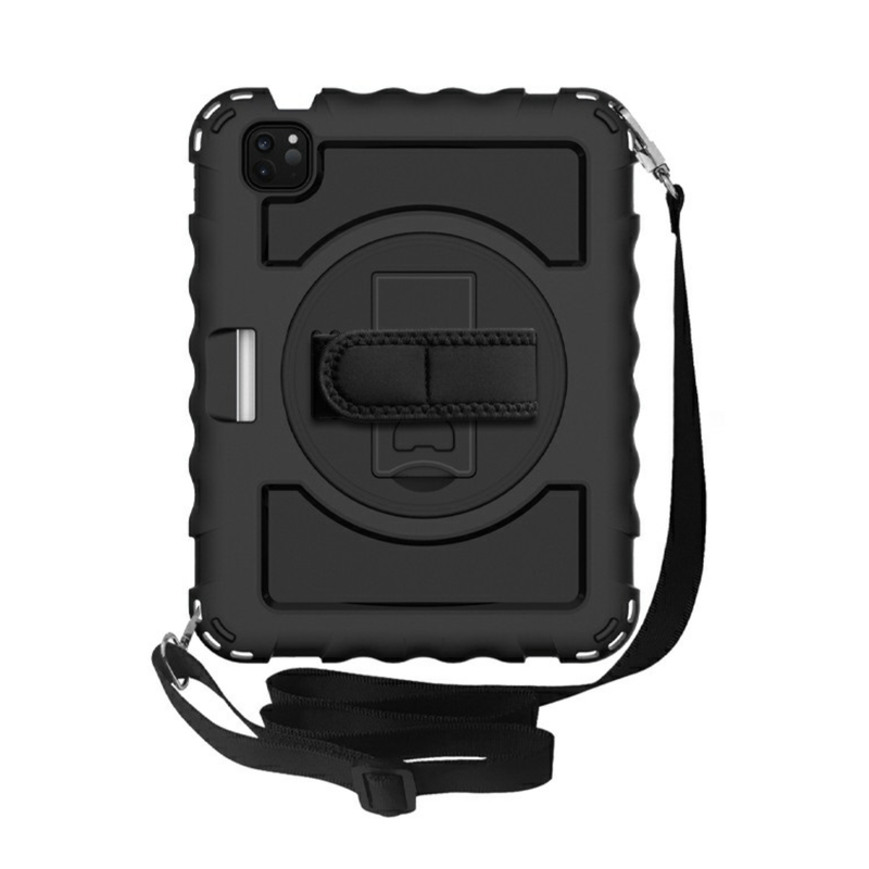 Laptop, Telefoane si Tablete - Tablete si accesorii tablete - Accesorii Tablete - Huse tablete - Husa neagra din silicon dur, iPad Air 4 2020 si iPad Pro 11 2018, curea atasabila, suport tableta - Infinity.ro