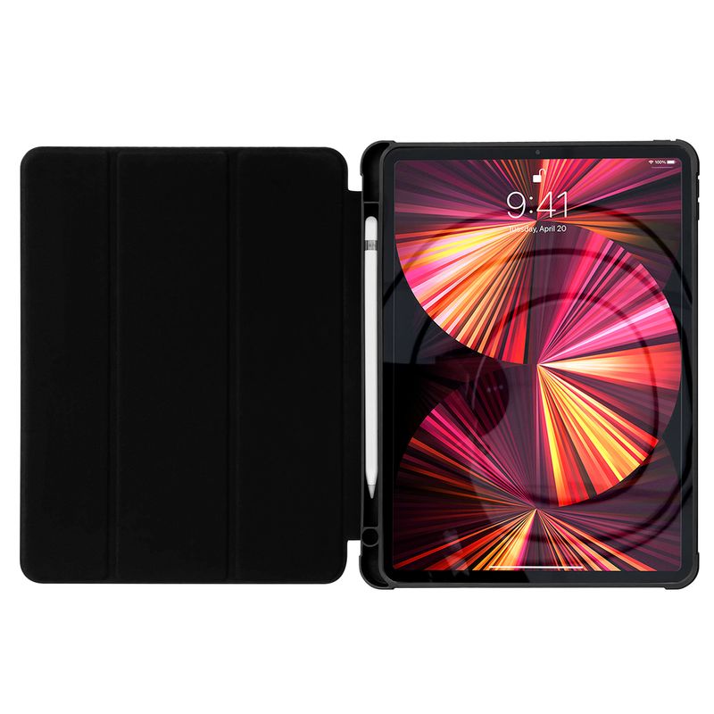 Laptop, Telefoane si Tablete - Tablete si accesorii tablete - Accesorii Tablete - Huse tablete - Husa Felman's de protectie cu suport pentru Pen, compatibila cu Apple iPad Pro 12.9 2018/2020/2021, in culoarea neagra, cu capac rabatabil - Infinity.ro