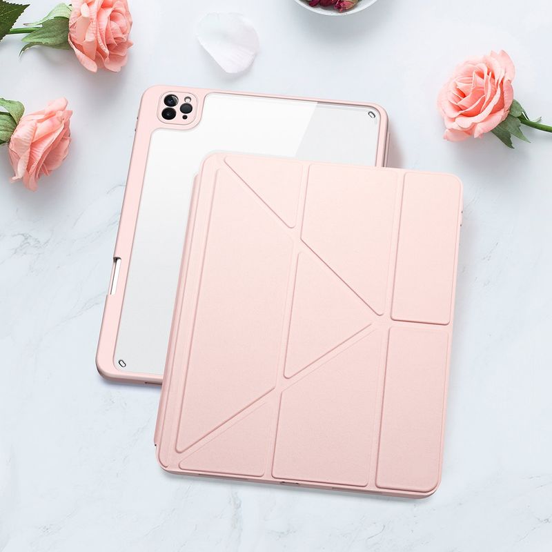 Laptop, Telefoane si Tablete - Tablete si accesorii tablete - Accesorii Tablete - Huse tablete - Husa Felman's de protectie Smart Flip pentru Apple iPad Pro 11 2018/2020/2021, suport landscape, in nuanta de roz - Infinity.ro