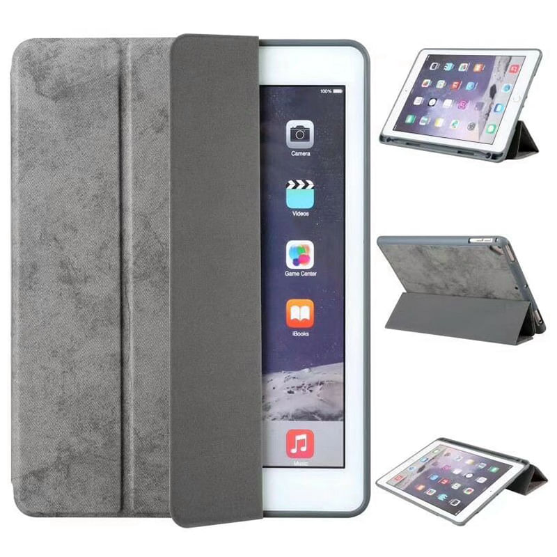 Laptop, Telefoane si Tablete - Tablete si accesorii tablete - Accesorii Tablete - Huse tablete - Husa Felman's tip carte, piele ecologica pentru tableta iPad 2017/2018 de 9.7 inch, compartiment special pentru pix/stilou, Gri - Infinity.ro