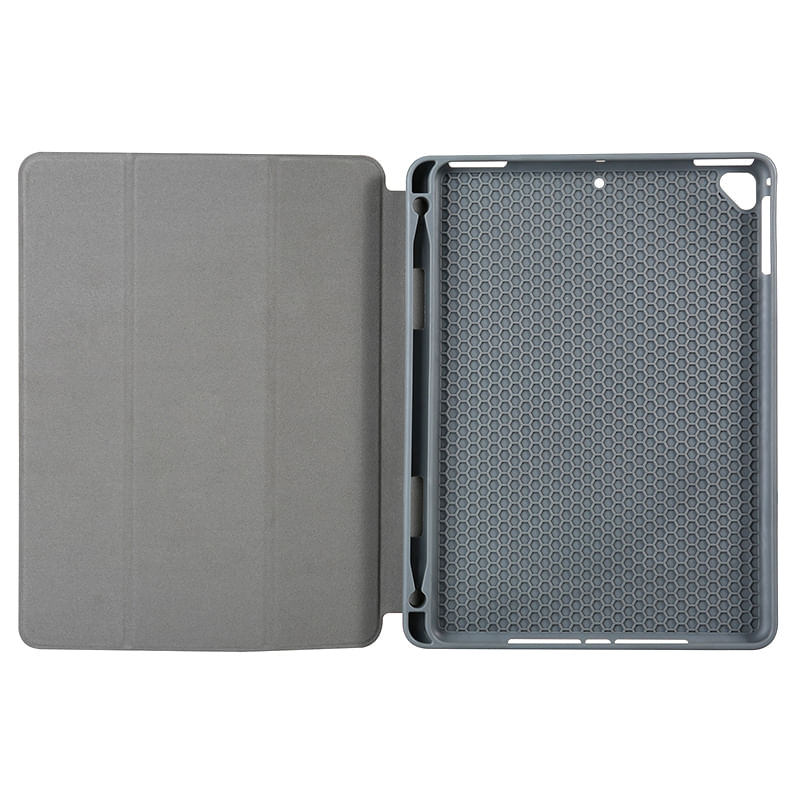 Laptop, Telefoane si Tablete - Tablete si accesorii tablete - Accesorii Tablete - Huse tablete - Husa Felman's tip carte, piele ecologica pentru tableta iPad 2017/2018 de 9.7 inch, compartiment special pentru pix/stilou, Gri - Infinity.ro