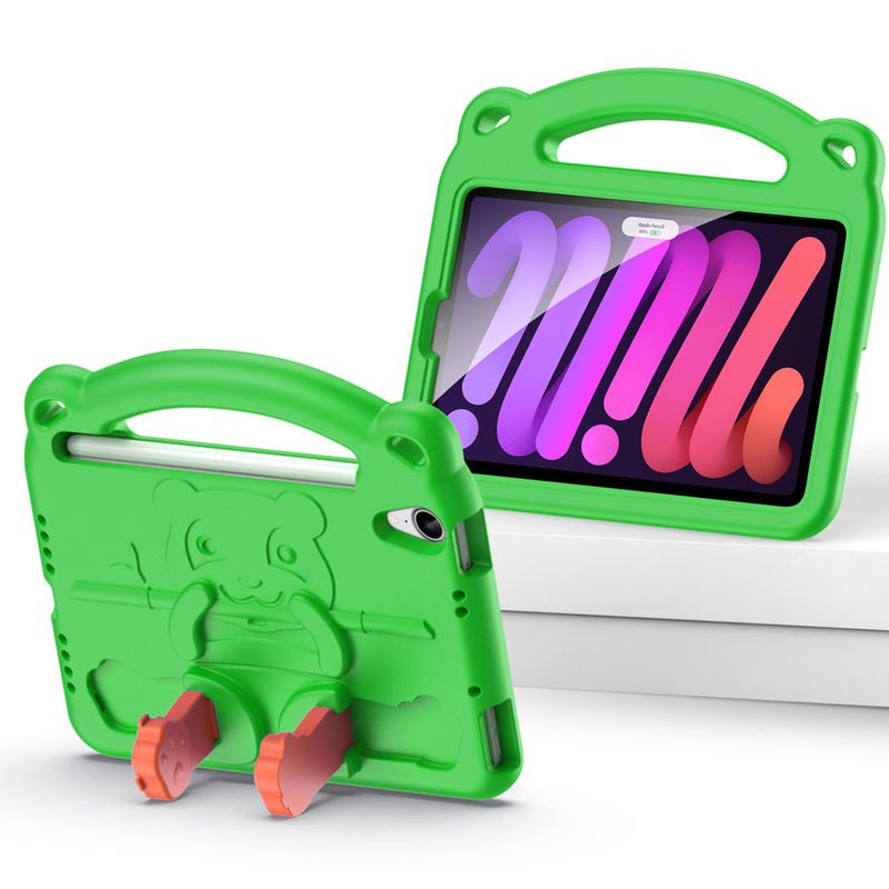 Laptop, Telefoane si Tablete - Tablete si accesorii tablete - Accesorii Tablete - Huse tablete - Husa Felman's de protectie din spuma pentru iPad Mini 6 2021 pentru copii, model Panda, Verde - Infinity.ro