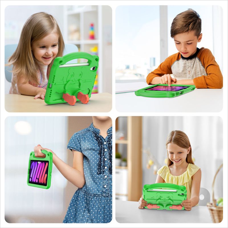 Laptop, Telefoane si Tablete - Tablete si accesorii tablete - Accesorii Tablete - Huse tablete - Husa Felman's de protectie din spuma pentru iPad Mini 6 2021 pentru copii, model Panda, Verde - Infinity.ro