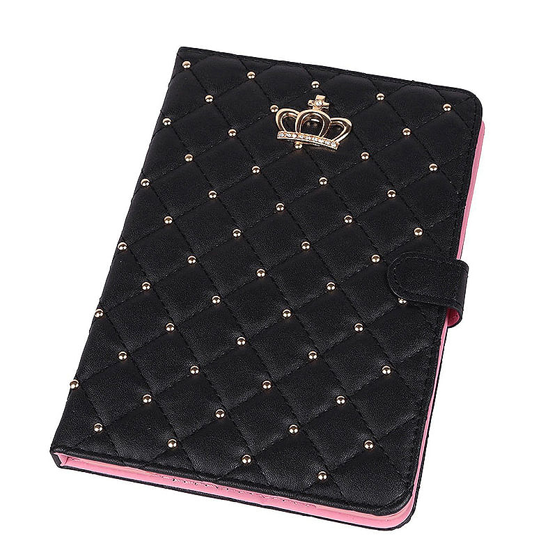 Laptop, Telefoane si Tablete - Tablete si accesorii tablete - Accesorii Tablete - Huse tablete - Husa Felman's tip carte de lux pentru tableta iPad 2017 de 9.7 inch, in piele ecologica cu detaliu sclipitor Luxury Crown Bling, in culoarea negru - Infinity.ro