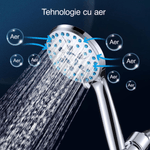 Casa si Gradina - Sanitare - Cazi si cabine de dus - Coloane si seturi de dus - Cap De Dus Cu Inalta Presiune WellLuck ,7 Functii, Duze Antimicrobiene, Antiinfundare, Furtun 1.5 m, Culoare Gri - Infinity.ro