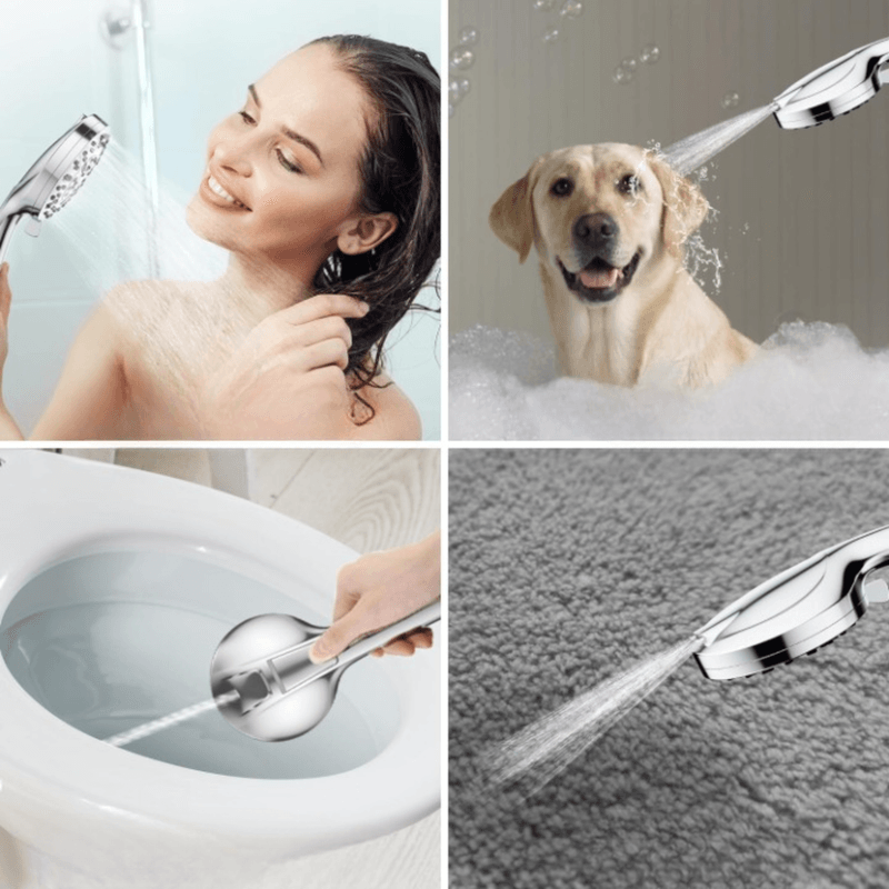 Casa si Gradina - Sanitare - Cazi si cabine de dus - Coloane si seturi de dus - Cap De Dus Cu Inalta Presiune WellLuck ,7 Functii, Duze Antimicrobiene, Antiinfundare, Furtun 1.5 m, Culoare Gri - Infinity.ro