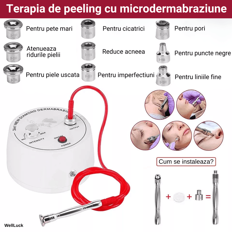 Ingrijire personala si Cosmetice - Aparate & accesorii ingrijire personala - Aparate cosmetice - Aparate intretinere si ingrijire corporala - Aparat Micro-Dermabraziune Profesional, WellLuck, Lifting Ten, Indepartare Puncte Negre, Vacuum, Pulverizare, Acnee,Alb - Infinity.ro