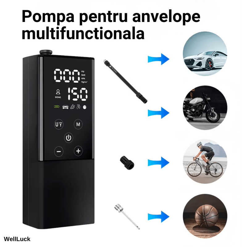 Casa si Gradina - Electrice - Echipamente electrice - Compresoare - Compresor Auto Portabil, Functie Aspirare,  WellLuck, Presiune 10.5 bar, Presetare Presiune , LED, Incarcare  USB - Infinity.ro