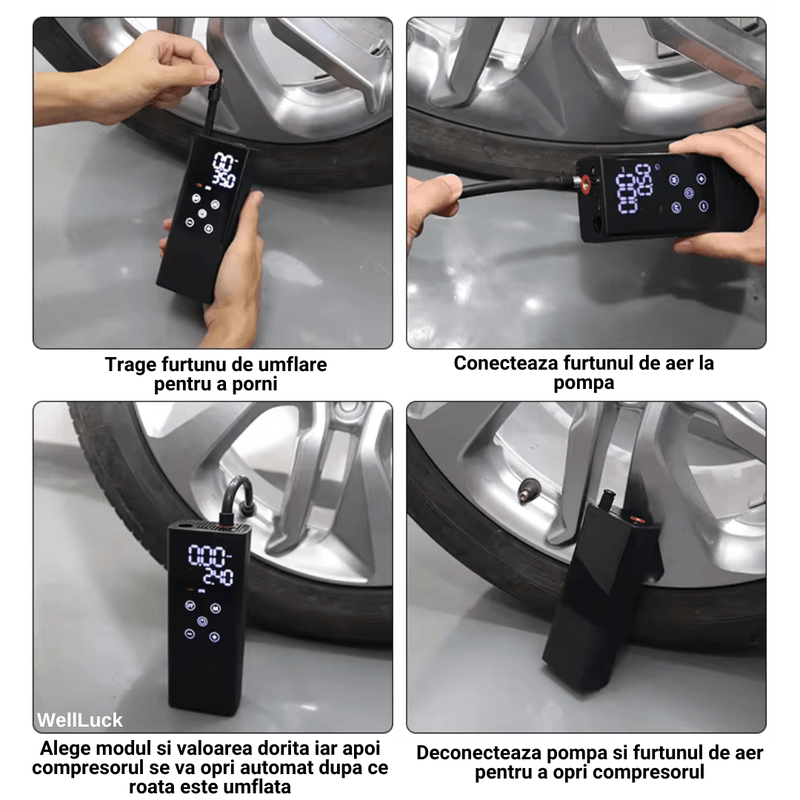 Casa si Gradina - Electrice - Echipamente electrice - Compresoare - Compresor Auto Portabil, Functie Aspirare,  WellLuck, Presiune 10.5 bar, Presetare Presiune , LED, Incarcare  USB - Infinity.ro