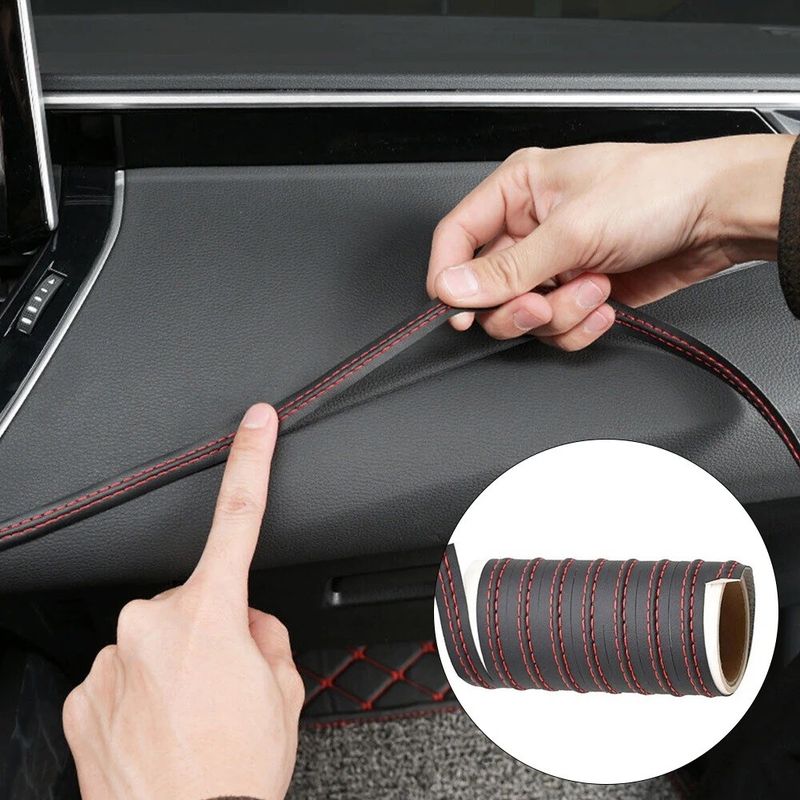 Auto si Moto - Piese auto si accesorii - Piese auto - Tuning - Banda decorativa pentru interiorul vehiculului, lungime 2m, din piele ecologica, culoare Neagra + cusatura Rosie - Infinity.ro