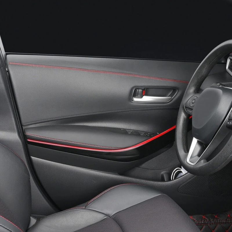 Auto si Moto - Piese auto si accesorii - Piese auto - Tuning - Banda decorativa pentru interiorul vehiculului, lungime 2m, din piele ecologica, culoare Neagra + cusatura Rosie - Infinity.ro