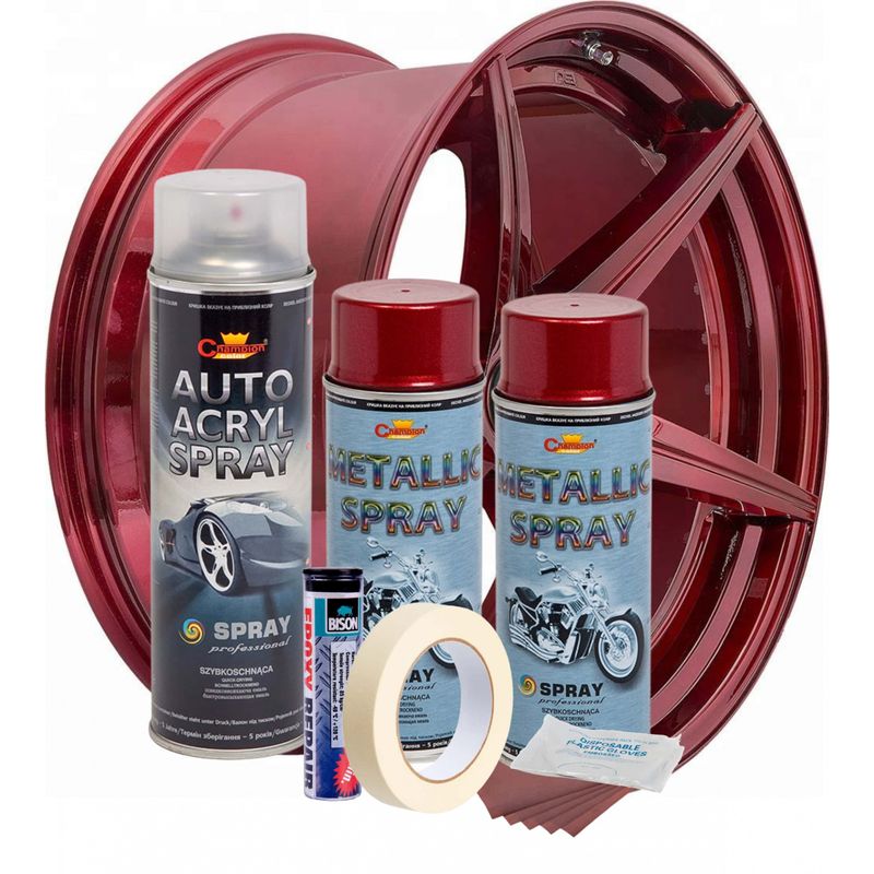 Auto si Moto - Reparatii si depanare - Scule auto - Echipamente de vopsit - Kit complet reparatie si vopsire jante culoare Rosu Burgundy Metalizat, V2 - Infinity.ro