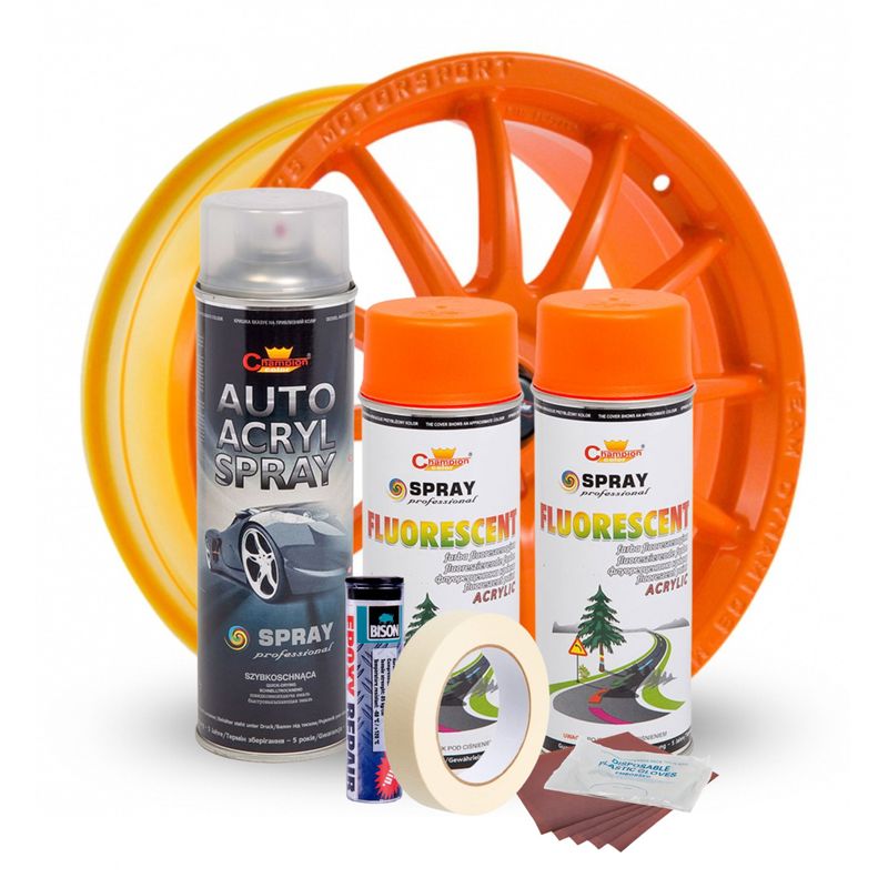 Auto si Moto - Reparatii si depanare - Scule auto - Echipamente de vopsit - Kit complet reparatie si vopsire jante culoare Orange Fluorescent, V2 - Infinity.ro