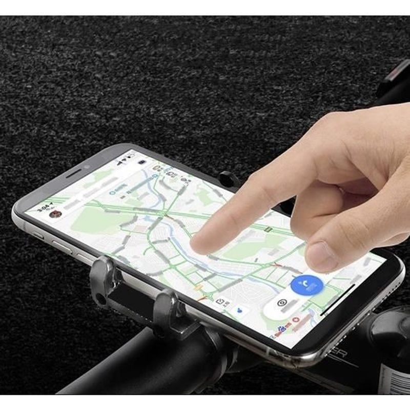 Sport si Outdoor - Ciclism - Accesorii pentru biciclete - Suporturi accesorii biciclete - Suport de telefon pentru bicicleta, aluminiu, cu cauciuc, negru, 8x4.5x8 cm, Trizand - Infinity.ro