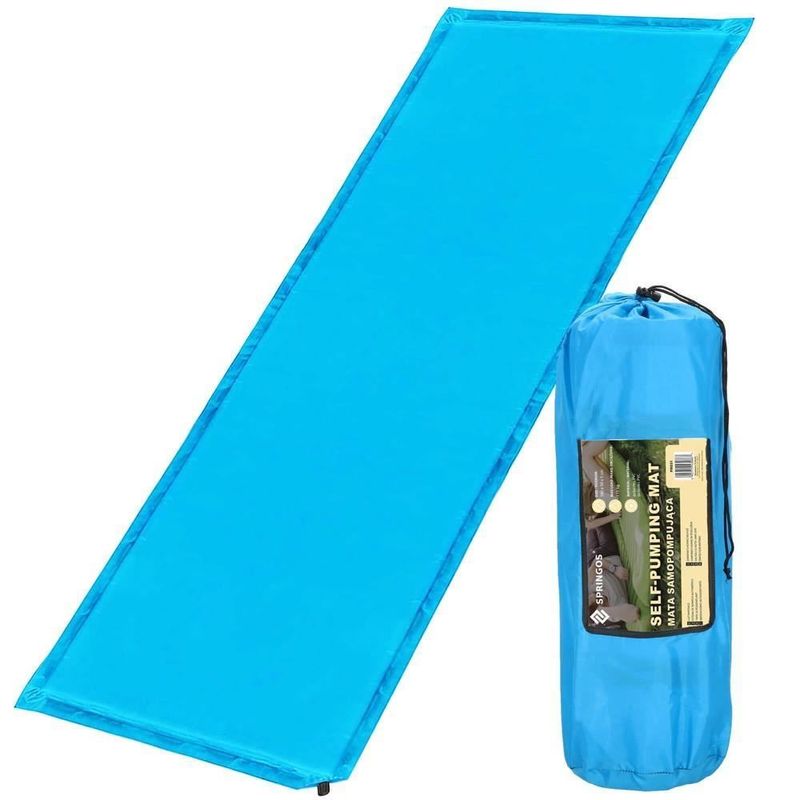 Sport si Outdoor - Camping - Accesorii camping si drumetii - Saltea camping auto-gonflabila, poliester si spuma PU, albastru, 180x50 cm, Springos - Infinity.ro