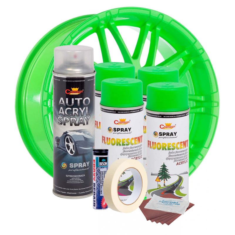 Auto si Moto - Reparatii si depanare - Scule auto - Echipamente de vopsit - Kit complet reparatie si vopsire jante culoare Verde Fluorescent, V4 - Infinity.ro