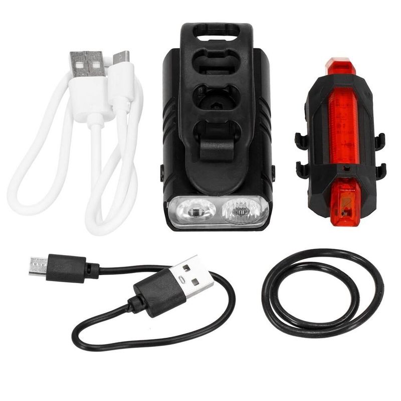 Sport si Outdoor - Ciclism - Accesorii pentru biciclete - Lumini biciclete - Set stop si far pentru bicicleta, Springos, LED, 6/4 moduri iluminare, aluminiu si plastic, incarcare USB, 6.5x3.5x2.5 cm - Infinity.ro